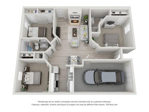 Floor plan for 3 beds, 2 baths, 1200 sqft
