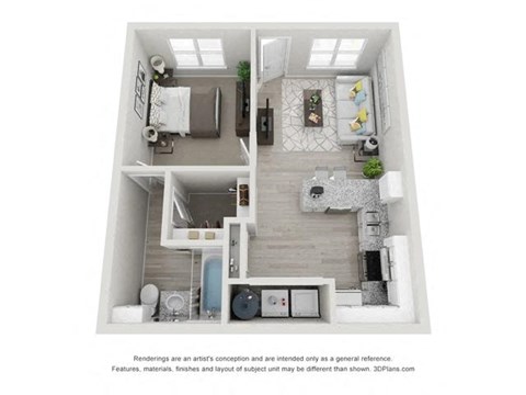 Floor plan for 1 bed, 1 bath, 825 sqft