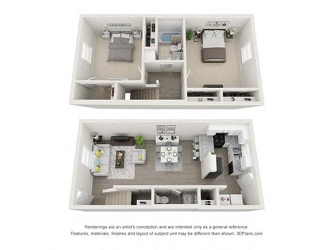 Floor plan for 2 beds, 1.5 baths, 960 sqft