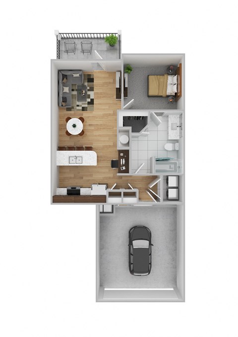 Floor plan for 1 bed, 1 bath, 769 sqft