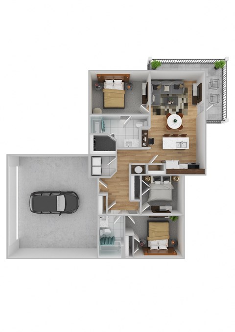 Floor plan for 3 beds, 2 baths, 1383 sqft