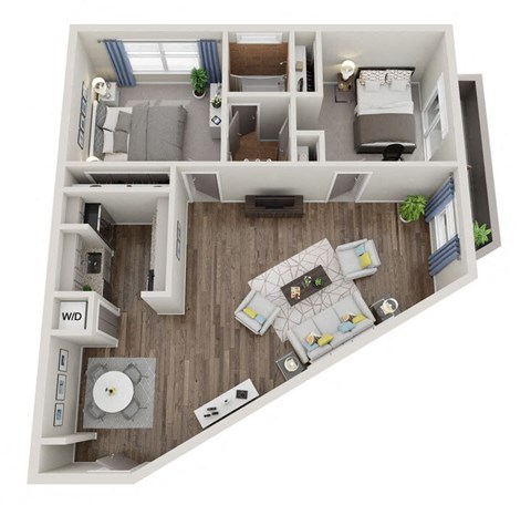 Floor plan for 2 beds, 1 bath, 900 sqft