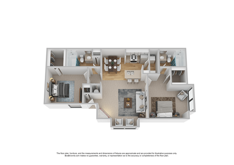 Floor plan for 2 beds, 2 baths, 816 sqft