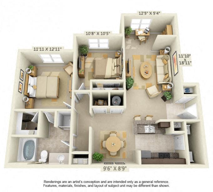 Floor plan for 2 beds, 1 bath, 1082 sqft