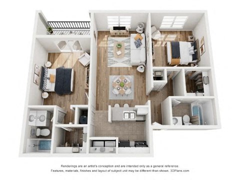 Floor plan for 2 beds, 2 baths, 1004 sqft