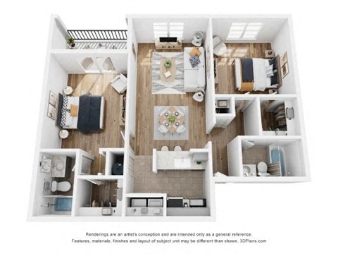 Floor plan for 2 beds, 2 baths, 1004 sqft