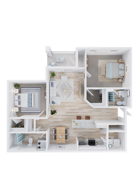 Floor plan for 2 beds, 2 baths, 1175 sqft
