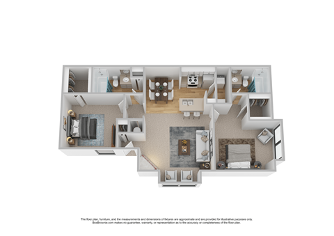 Floor plan for 2 beds, 2 baths, 825 sqft