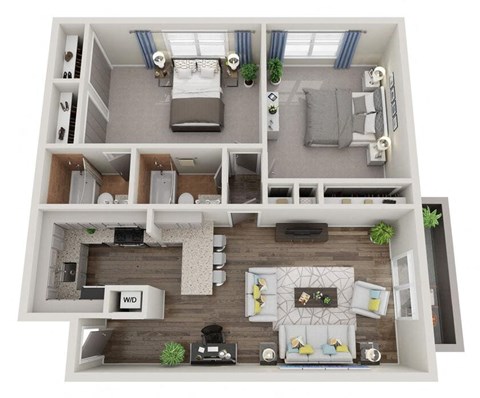 Floor plan for 2 beds, 2 baths, 1084 sqft