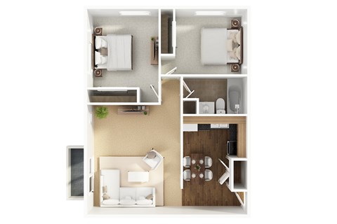 Floor plan for 2 beds, 1 bath, 805 sqft
