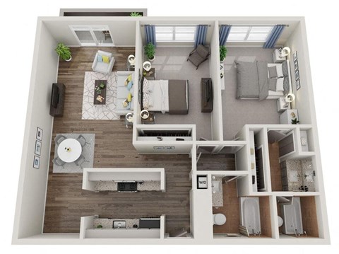 Floor plan for 2 beds, 2 baths, 1120 sqft