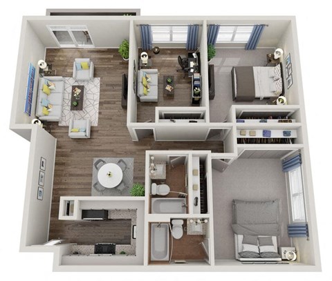 Floor plan for 2 beds, 2 baths, 1170 sqft