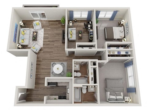 Floor plan for 2 beds, 2 baths, 1289 sqft