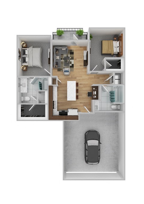 Floor plan for 2 beds, 2 baths, 1073 sqft