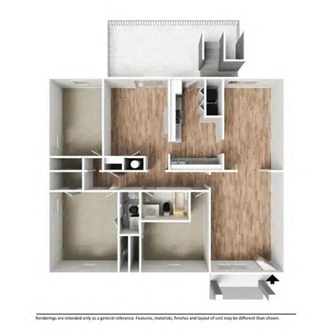 Floor plan for 3 beds, 2 baths, 1600 sqft
