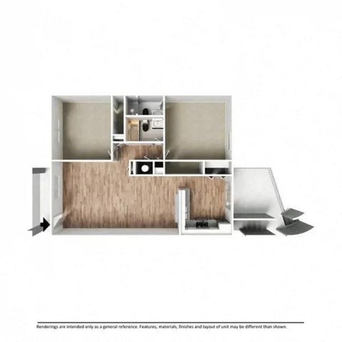 Floor plan for 2 beds, 2 baths, 1205 sqft