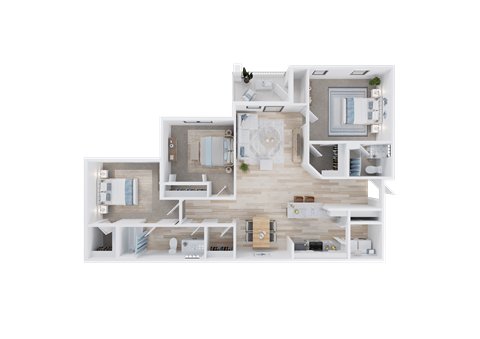 Floor plan for 3 beds, 2 baths, 1350 sqft