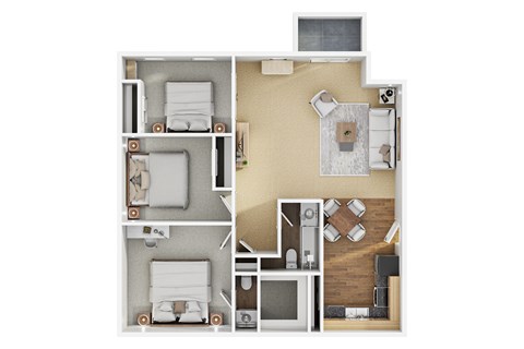Floor plan for 3 beds, 1.5 baths, 1000 sqft