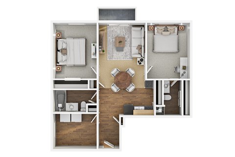 Floor plan for 3 beds, 2 baths, 1080 sqft