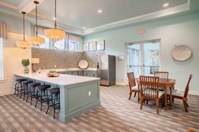Deland apartment for rent - an open kitchen and dining room with a table and chairs at Century Dunes Apartments, Deland, Florida