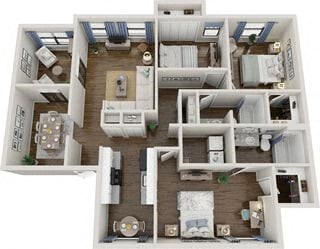 Floor plan for 3 beds, 2 baths, 1583 sqft