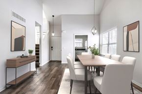 Prairie Village apartment for rent - A modern dining room with a wooden table and white chairs.