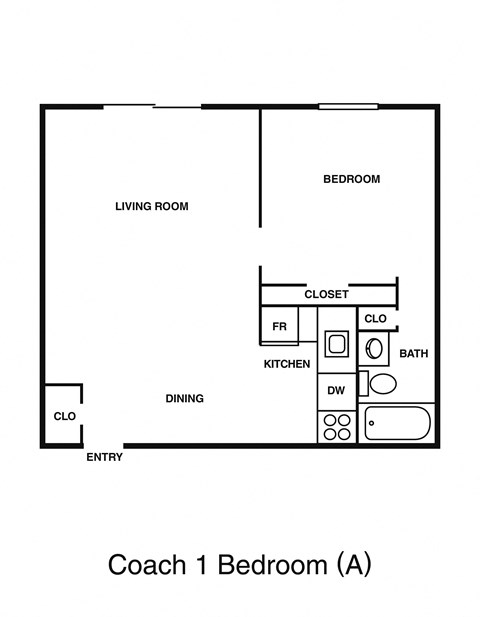 Floor plan for 1 bed, 1 bath, 560 sqft