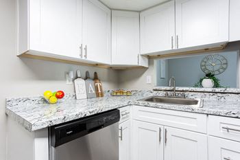 Kitchen with white cabinetry and appliances