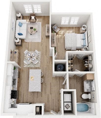 Floor plan for 1 bed, 1 bath, 823 sqft