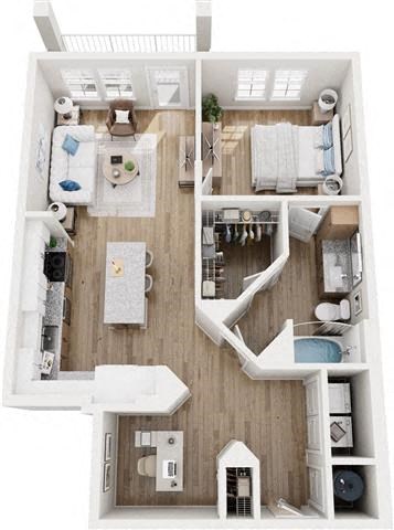 Floor plan for 1 bed, 1 bath, 846 sqft