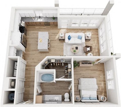 Floor plan for 1 bed, 1 bath, 892 sqft