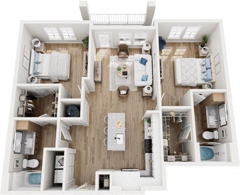 Floor plan for 2 beds, 2 baths, 1060 sqft