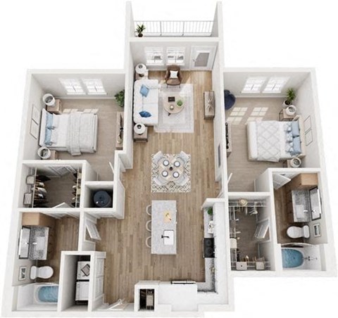Floor plan for 2 beds, 2 baths, 1061 sqft