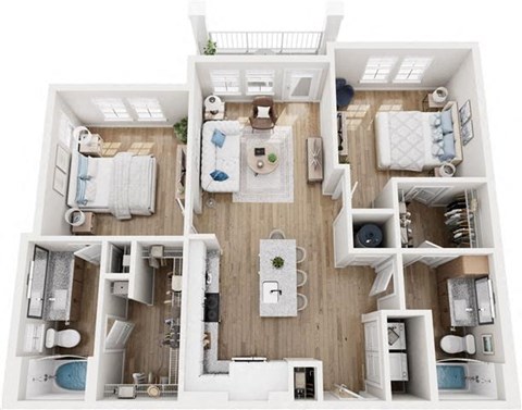 Floor plan for 2 beds, 2 baths, 1074 sqft