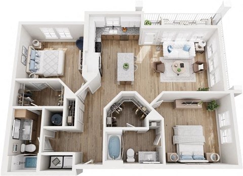 Floor plan for 2 beds, 2 baths, 1163 sqft