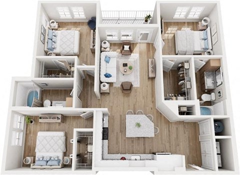 Floor plan for 3 beds, 2 baths, 1323 sqft