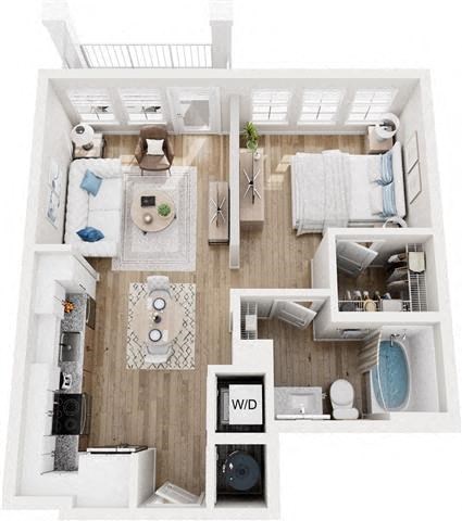Floor plan for studio, 1 bath, 600 sqft