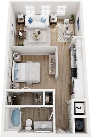 Floor plan for studio, 1 bath, 636 sqft
