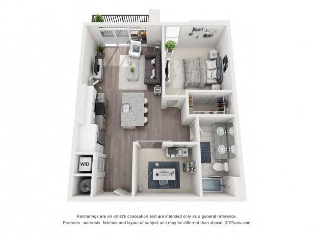 Floor plan for 1 bed, 1 bath, 780 sqft
