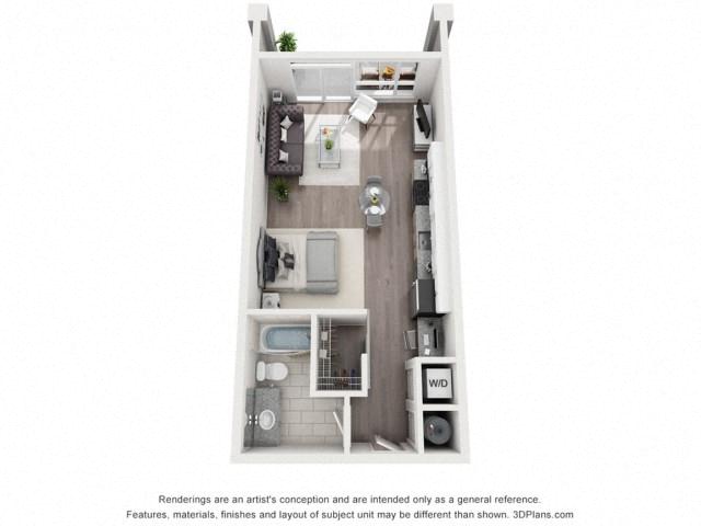 Floor plan for studio, 1 bath, 520 sqft