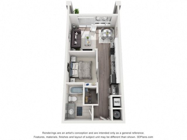 Floor plan for studio, 1 bath, 520 sqft