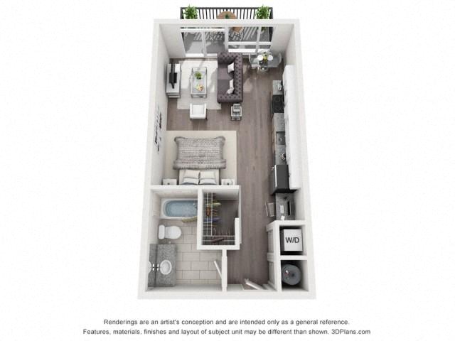 Floor plan for studio, 1 bath, 480 sqft