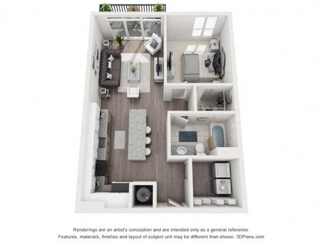 Floor plan for 1 bed, 1 bath, 660 sqft