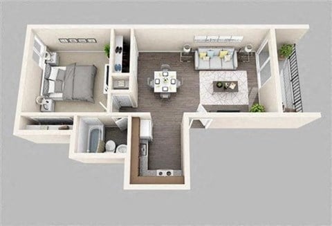 Floor plan for 1 bed, 1 bath, 680 sqft