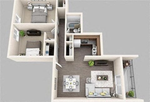 Floor plan for 2 beds, 1 bath, 880 sqft