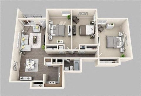 Floor plan for 3 beds, 1 bath, 1080 sqft