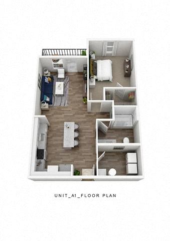 Floor plan for 1 bed, 1 bath, 776 sqft