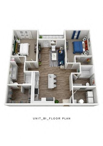 Floor plan for 2 beds, 2 baths, 1171 sqft