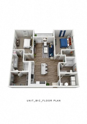 Floor plan for 2 beds, 2 baths, 1171 sqft