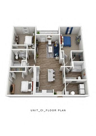 Floor plan for 3 beds, 2 baths, 1248 sqft